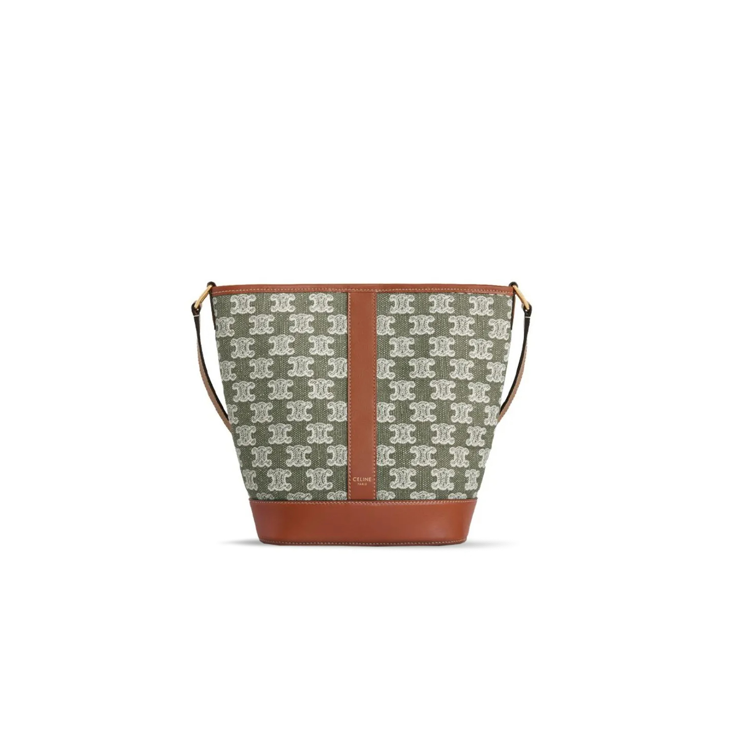 CELINE SMALL BUCKET IN TRIOMPHE CANVAS AND CALFSKIN 191442CS8.15KH (30*22*13cm)